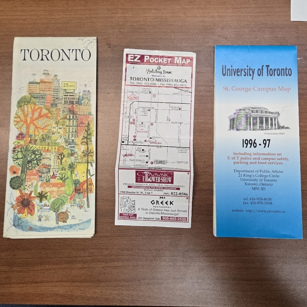 Vintage Toronto Map Ephemera Bundle 1996 1997 U of T Holiday Inn 3pc
